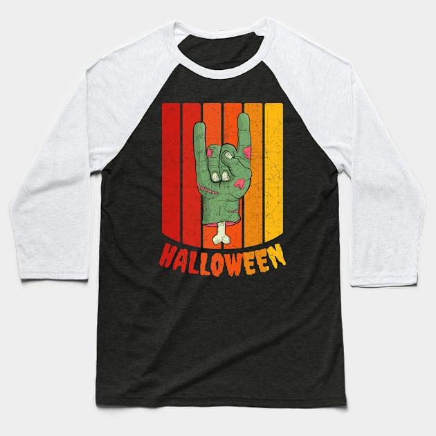 Vintage Retro Distressed Halloween Zombie Hand Scary Costume Baseball T-Shirt by heidiki.png